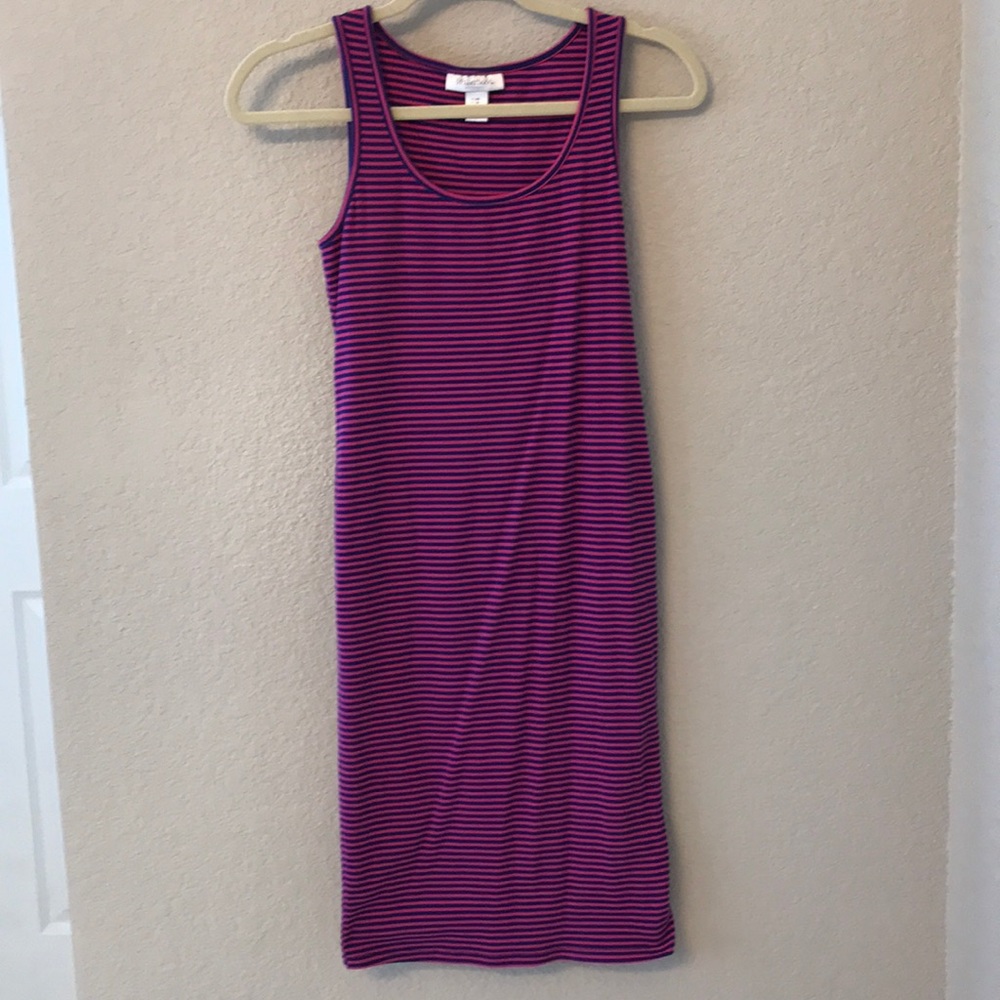 Purple and blue striped maternity dress